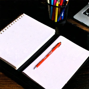 Business Professional Photography: Workplace with notebooks and pens on desk