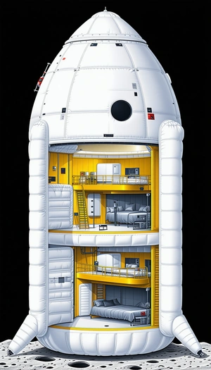 In The Image, There Is A Large, White Spacecraft With A Yellow Interior