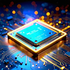 Tech Concept Art: Microchip with data streams