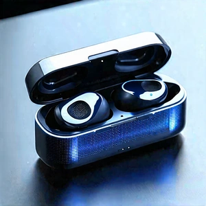 Tech Isometric Design: Wireless earbuds with holographic display