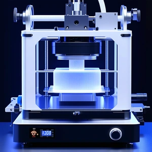 A Large, White, And Blue Machine With A Blue Background