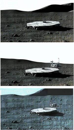 The Image Is A Collage Of Three Different Pictures Of A Spacecraft On The Moon