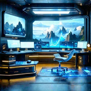 Futuristic (digital:1.29) Workspace With Image, There