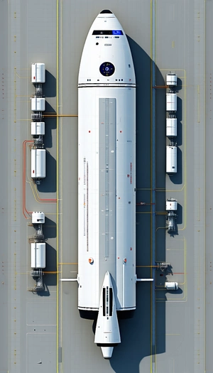 A Large White Space Shuttle Is Parked On The Runway, Surrounded By Several Trucks