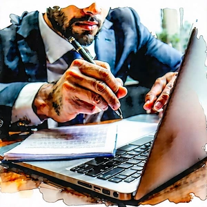 Business Watercolor Painting: Legal professional using laptop
