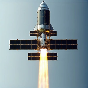 A Space Shuttle Is Seen In The Sky, With Its Engine On