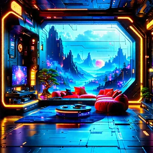 (futuristic:1.33) Smart Home With Futuristic Room,