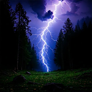 Nature Long Exposure Photography: Lightning Over (forest:1.11) Clearing With Image, There