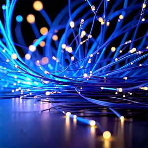 Close-up Of Fiber Optic Cables With Close-up Blue