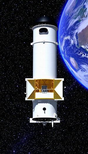 A Large White Spacecraft Is Shown In The Image, With A Small Window On The Side