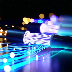 Close-up Of Fiber Optic Cables With Close-up Blue