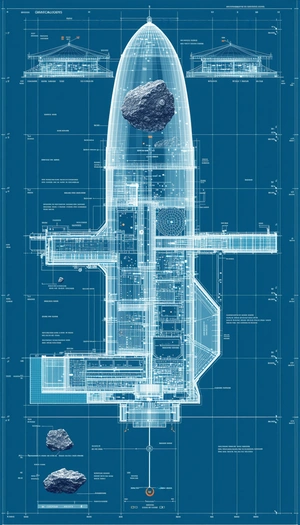 blueprint space station, featuring large
