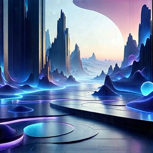 Futuristic (digital:1.31) Workspace With Futuristic Scene,