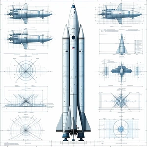 A Space Shuttle Is Shown In A Series Of Blueprints, With Each Section Labeled