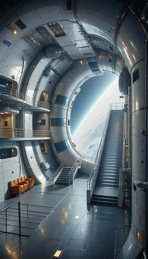 futuristic space station large, curved