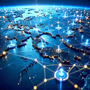 Tech Aerial Photography: Blockchain Network Visualization With Blue Globe
