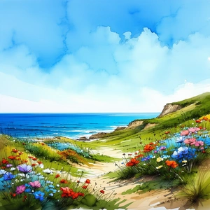 Nature Ink Drawing: Wildflowers In Coastal Environment With Painting Beautiful