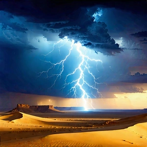 Nature Geometric Design: Lightning Over Desert With Captures Beautiful