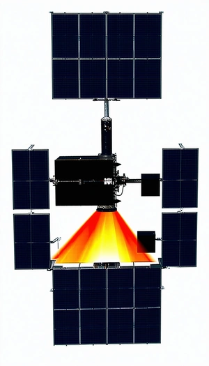 A Spacecraft Is Shown In A Close-up View, With Its Solar Panels And Other Components Clearly Visible
