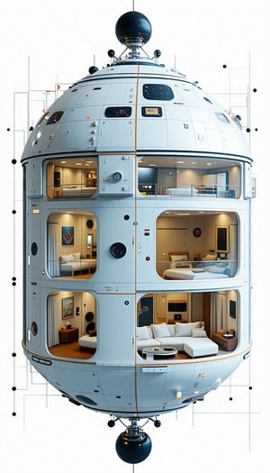 The Image Is A 3d Model Of A Large, Futuristic Space Station