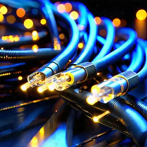 Close-up Of Fiber Optic Cables With Blue Background