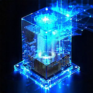 Quantum computer with blue light (glow:1.15)