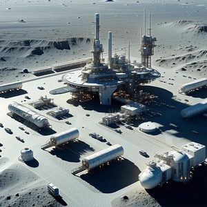 In This Image, There Is A Large Space Station With A Circular Structure At Its Center