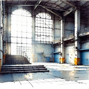 Urban Ink Drawing: Converted Warehouse With Dramatic (lighting:1.38) With Black White