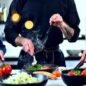 Lifestyle Matte Painting: Cooking class with diverse friends