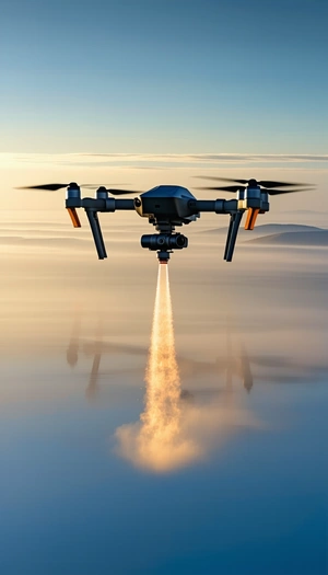 A Large Helicopter Is Flying Through The Sky, Leaving A Trail Of Smoke Behind It