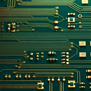 Tech Infographic Style: Close-up of electronic circuit