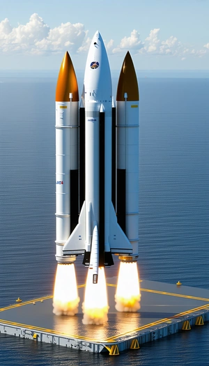 A Large Rocket Ship With A Space Shuttle On Top Of It