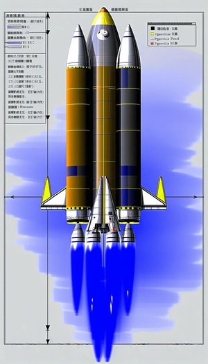 A Space Shuttle Is Shown In A Drawing, With Its Booster Rockets Attached
