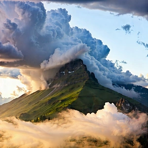 Nature Aerial Photography: Storm clouds over mountain peak