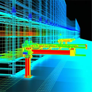 A Large, Blue, And Red Crane Is Shown In A 3d Model