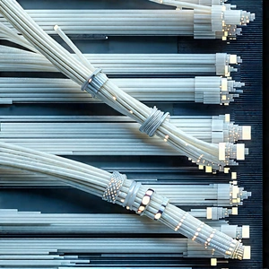 Close-up of fiber optic cables