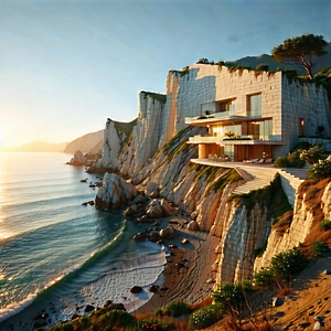 Nature Architectural Photography: Coastal cliff during golden hour