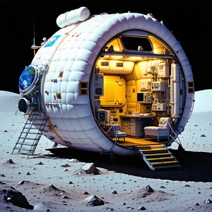 A White Spacecraft Is Parked On A Rocky Surface, With A Large Dome-shaped Structure On Top