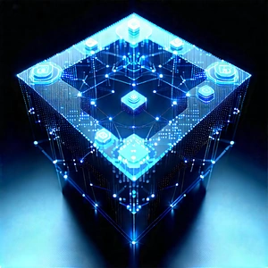 Blockchain Network Visualization With Blue, Three-dimensional