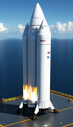 A Large White Rocket Ship With Two Engines On The Side, Floating On Top Of The Ocean