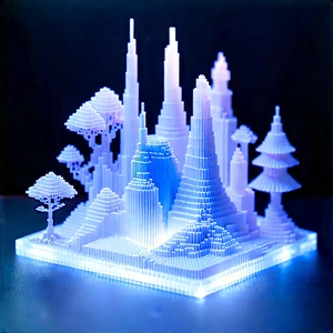 3d Printer With Data Streams With Cityscape Made