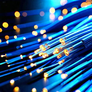 Close-up Of Fiber Optic Cables With Close-up Blue