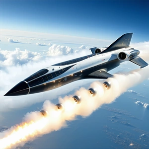 A Jet Is Flying Through The Sky, Leaving A Trail Of Smoke Behind It