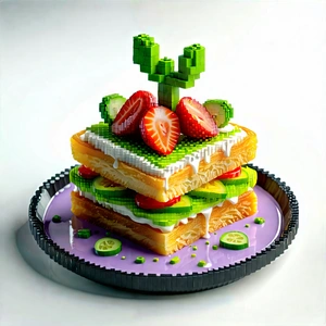 Lifestyle Voxel Art: Plant-based Dish Prepared With Fresh Ingredients With Cake Displayed