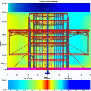 A Large, Red, And Blue Structure With A Tall Tower