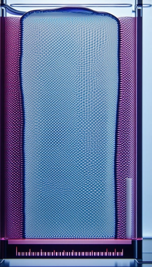 A Blue And Purple Glass Window With A Patterned Design