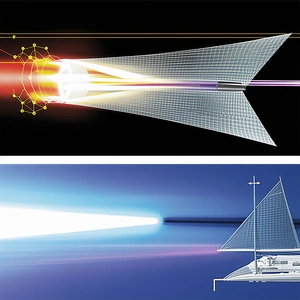 A Blue Sailboat Is Shown In Two Different Ways