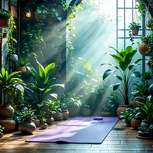 Lifestyle Concept Art: Wellness Scene With Yoga Mat And Plants With Image, There