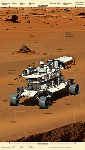 A White And Grey Rover Vehicle Parked On A Dirt Surface