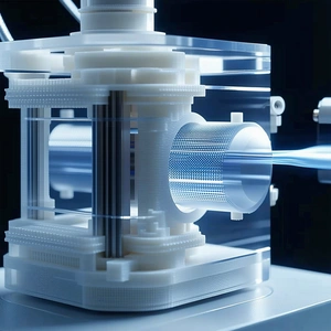 A White Machine Is Shown With A Blue And White Tube Inside